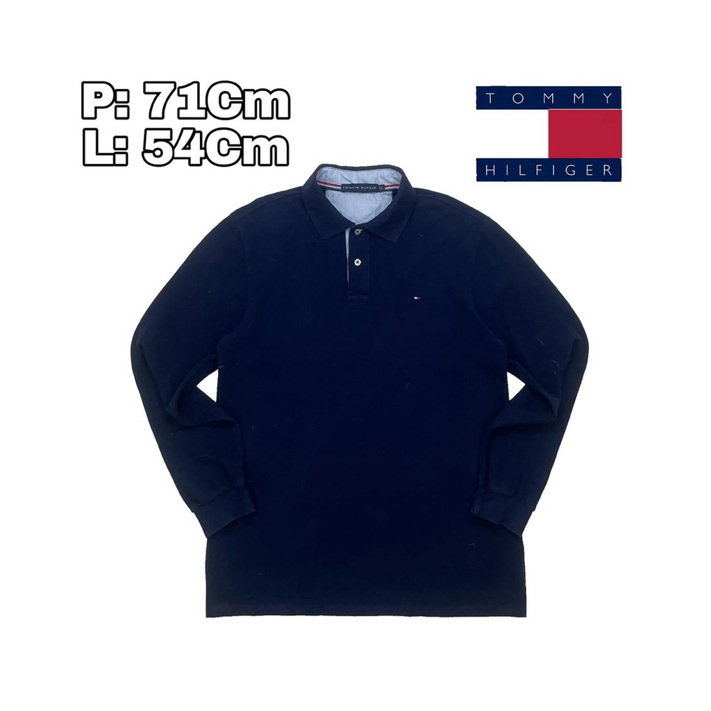 B127 Polo Long Shirt Vintage Tommy Hilfiger Cotton  Baju Krah Lengan Panjang Original Casual Second