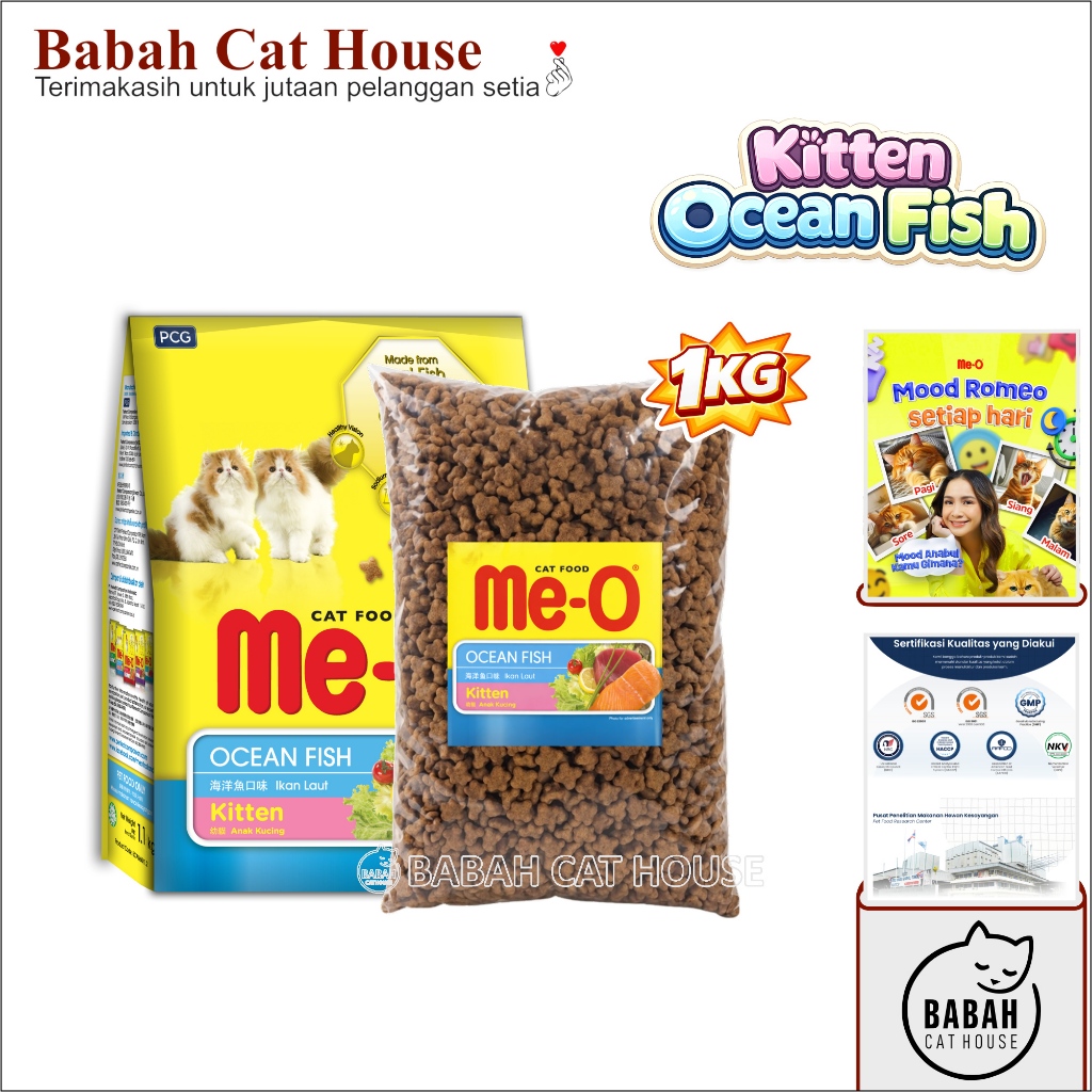 MEO KITTEN 1KG OCEAN FISH Makanan Anak Kucing Kering Cat Dry Food Usia 1 2 3 Bulan Bayi Baby Murah U