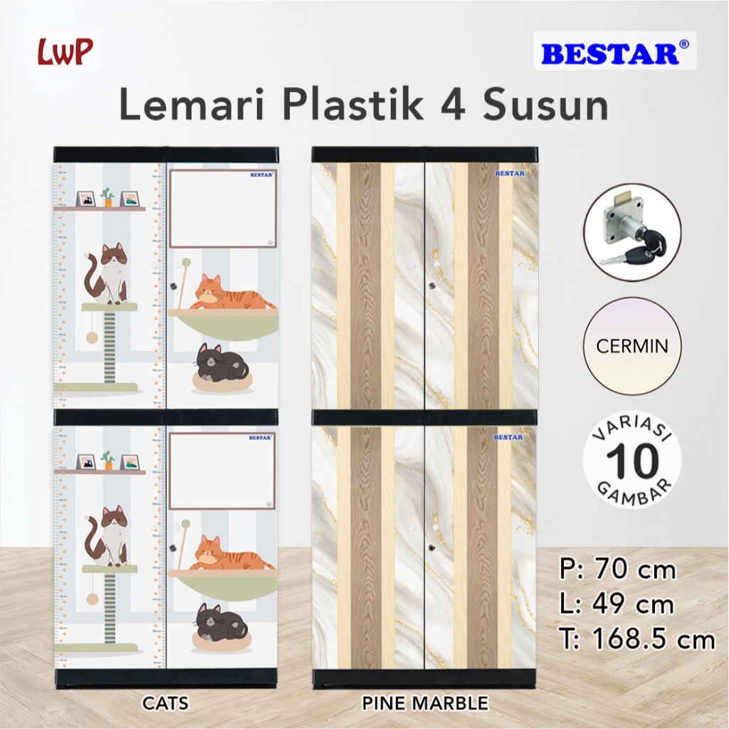 LEMARI PLASTIK BESTAR SUSUN 4 KUNCI KARTUN ANAK KARAKTER MINIMALIS