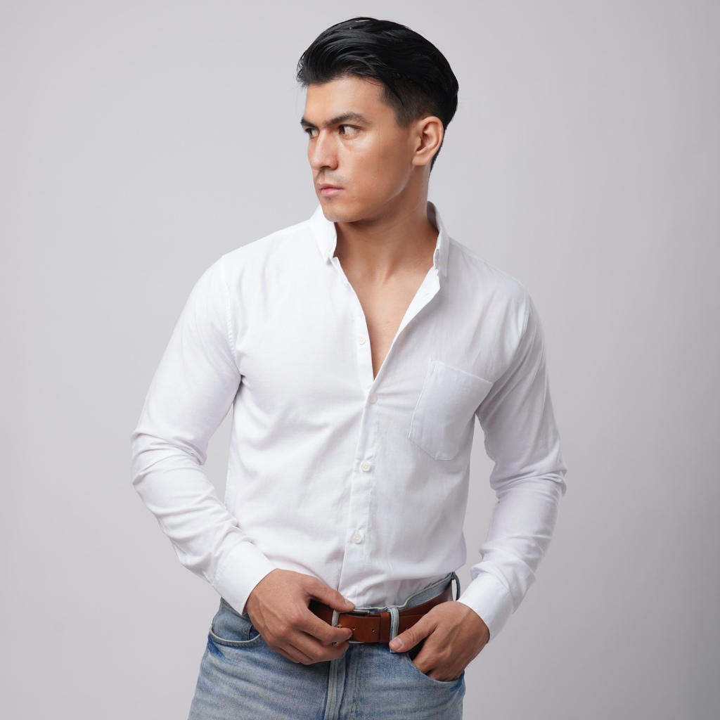 VENGOZ Kemeja Oxford Pria Premium Slim Fit - Super White