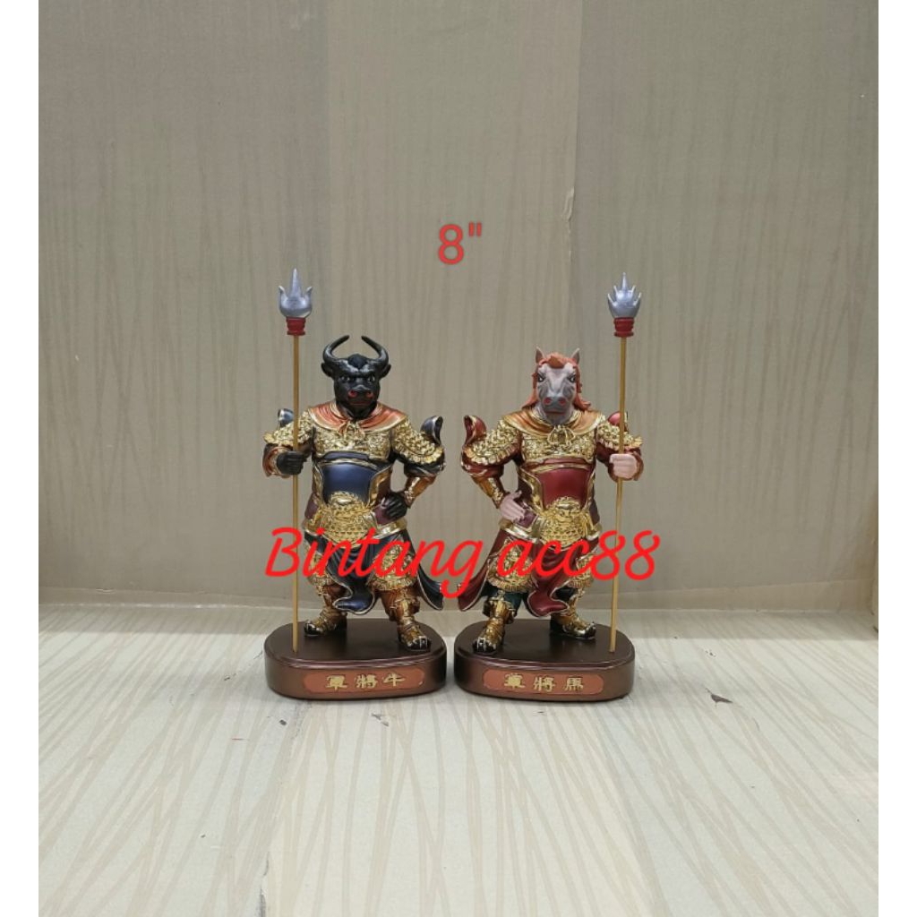 patung dewa kepala kuda dan kerbau - fiber - 8inch