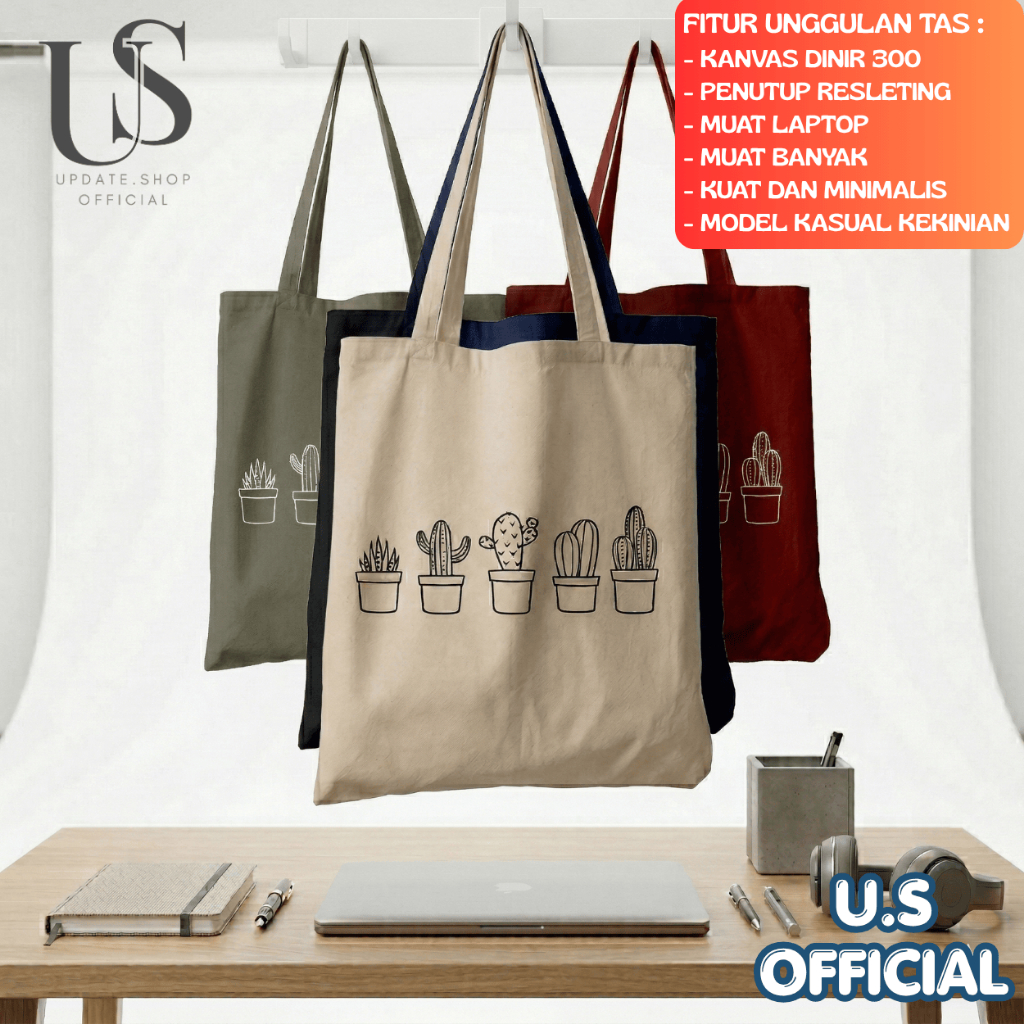 PROMO CUCI GUDANG 2026 - TOTEBAG PENUTUP RESLETING / MOTIF KAKTUS TOTEBAG SEMI KANVAS | TOTEBAG KULI