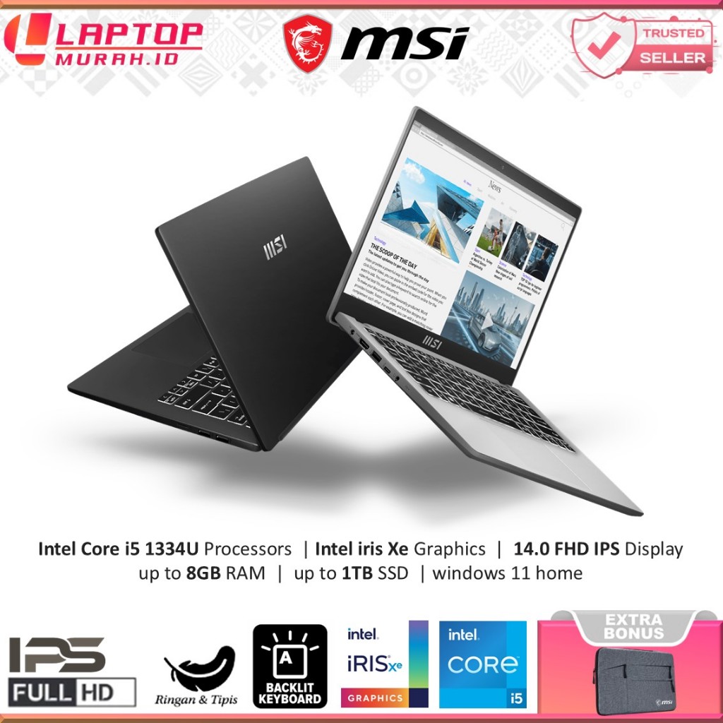 Laptop MSI i5 1334U 8GB 512GB 14.0" Full HD IPS Backlit Windows 11+OHS - MSI Modern 14 F13MG