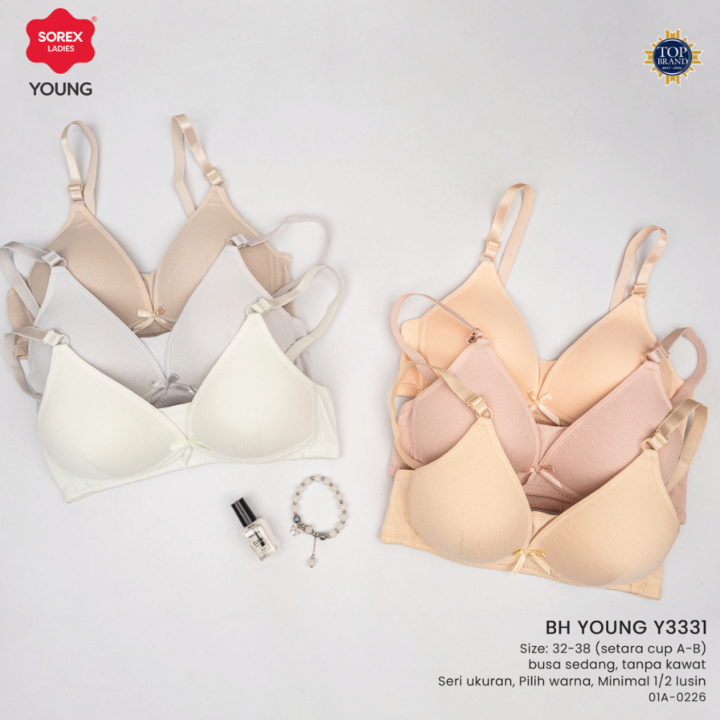 3 BRA REMAJA SOREX Y3331 0C - Tanpa Kawat - Busa Sedang - BRA Cup A-B - 32~38 - 3 Kait