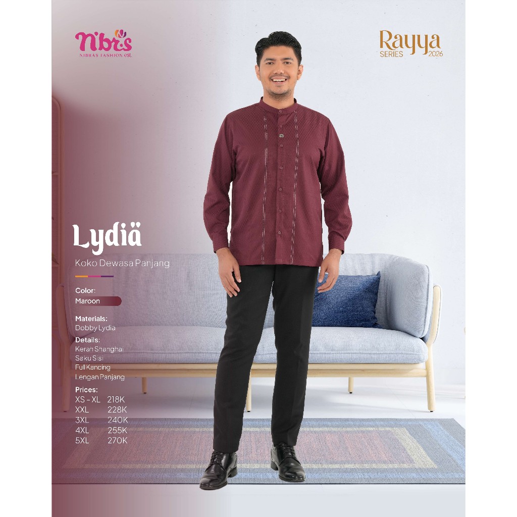 KOKO PRIA LENGAN PANJANG TERBARU LYDIA MAROON BY NIBRAS