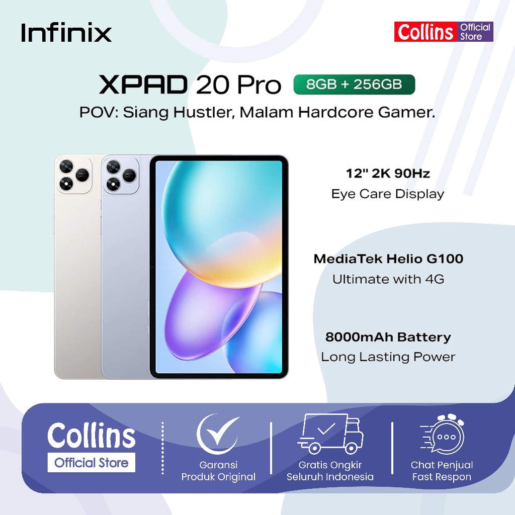 Infinix Xpad 20 Pro 8/256GB - Mediatek G100 Ultimate - 12" 2K 90Hz - 8000 mAh - 4G LTE