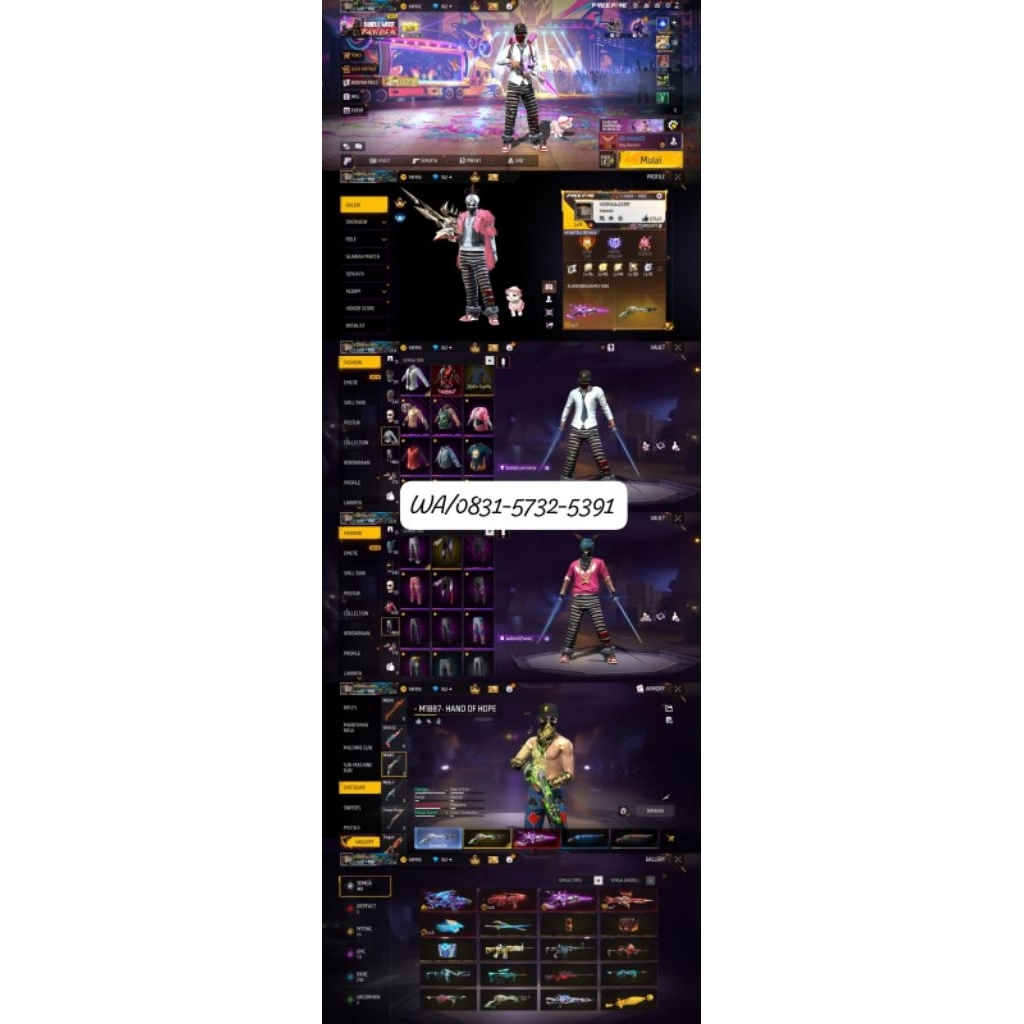 AKUN FF SULTAN-LEVEL TINGGI, SKIN LENGKAP READY AKUN FF MURAH-BAGUS FULL SKIN