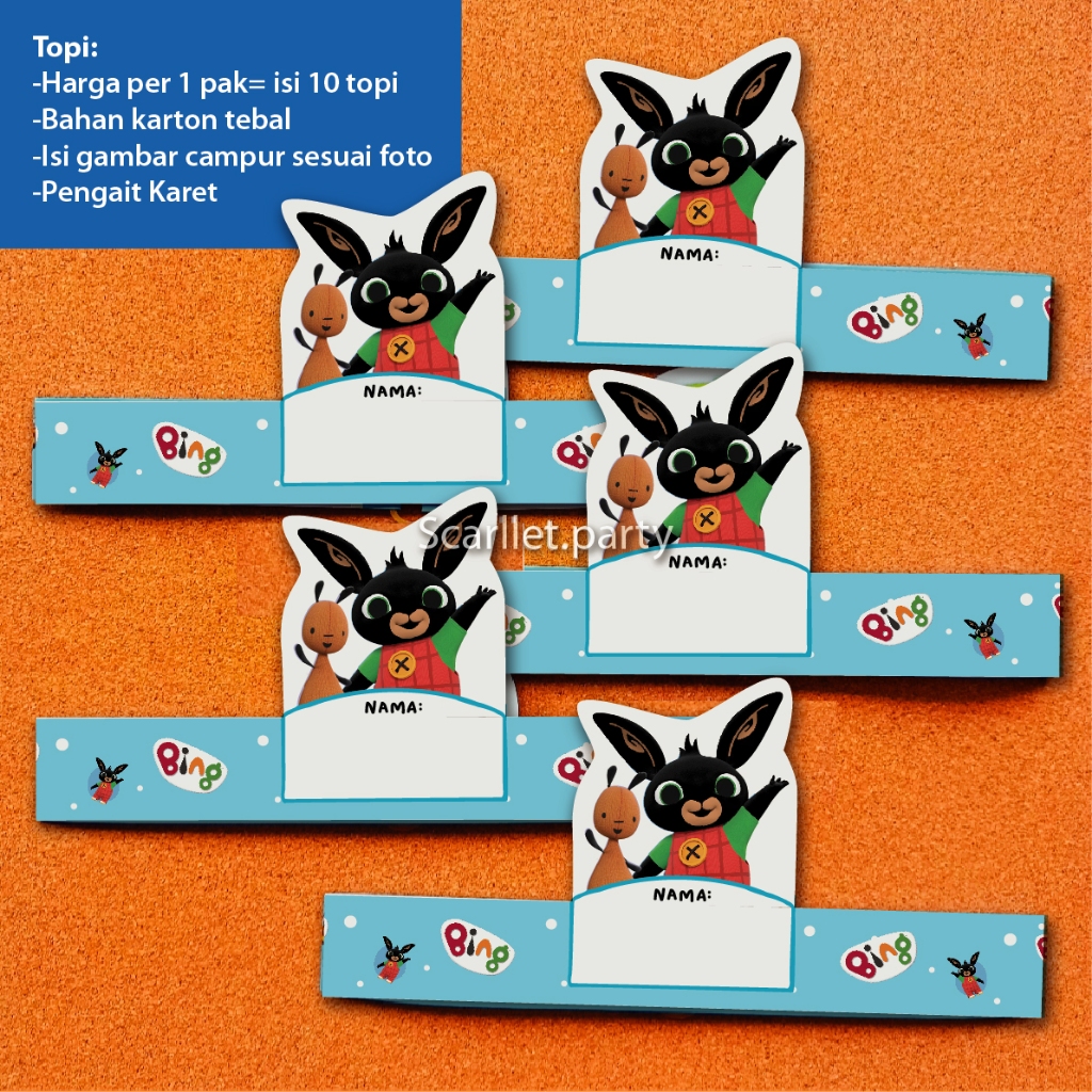 TOPI BING BUNNY SULA PANDO COCO ULANG TAHUN TOPI LINGKAR ULTAH HAPPY BIRTHDAY PAKET DEKORASI BING BU
