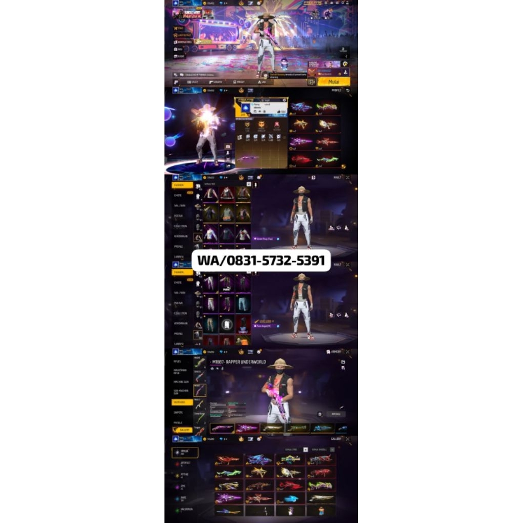 AKUN FF SULTAN-LEVEL TINGGI, SKIN LENGKAP READY AKUN FF MURAH-BAGUS FULL SKIN