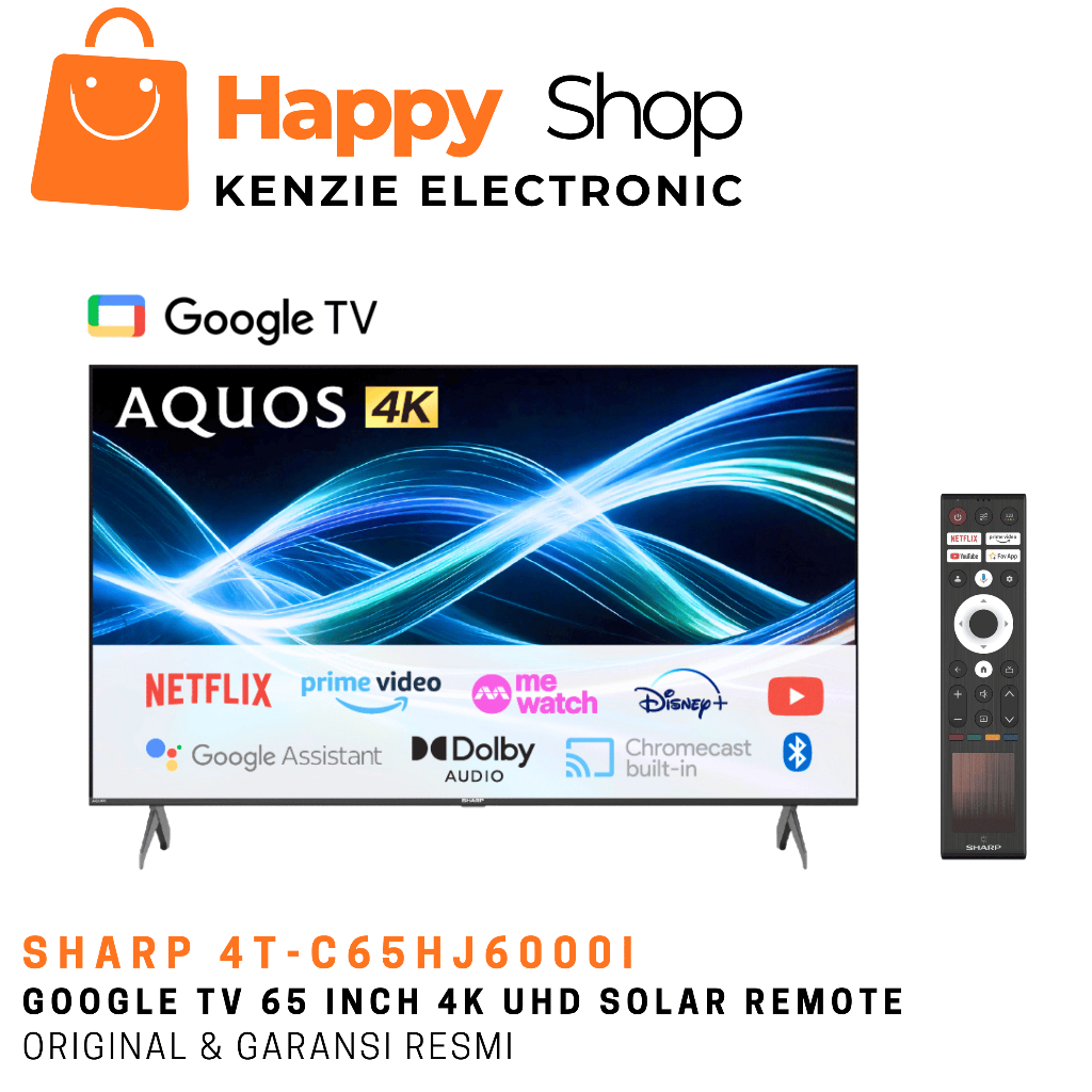 Google TV Android Sharp 4T C65HJ6000I UHD 4K Solar Remote TV Sharp 65 Inch