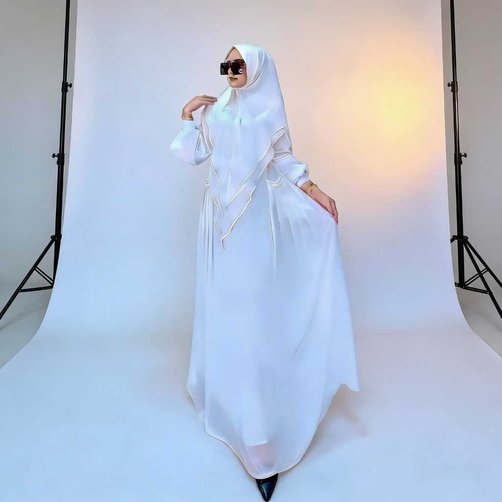 Nuara Syari Dress Gamis Set Hijab Bahan Ceruty Plus Payet Swarosky Gamis Wanita Terbaru 2026 Gamis K