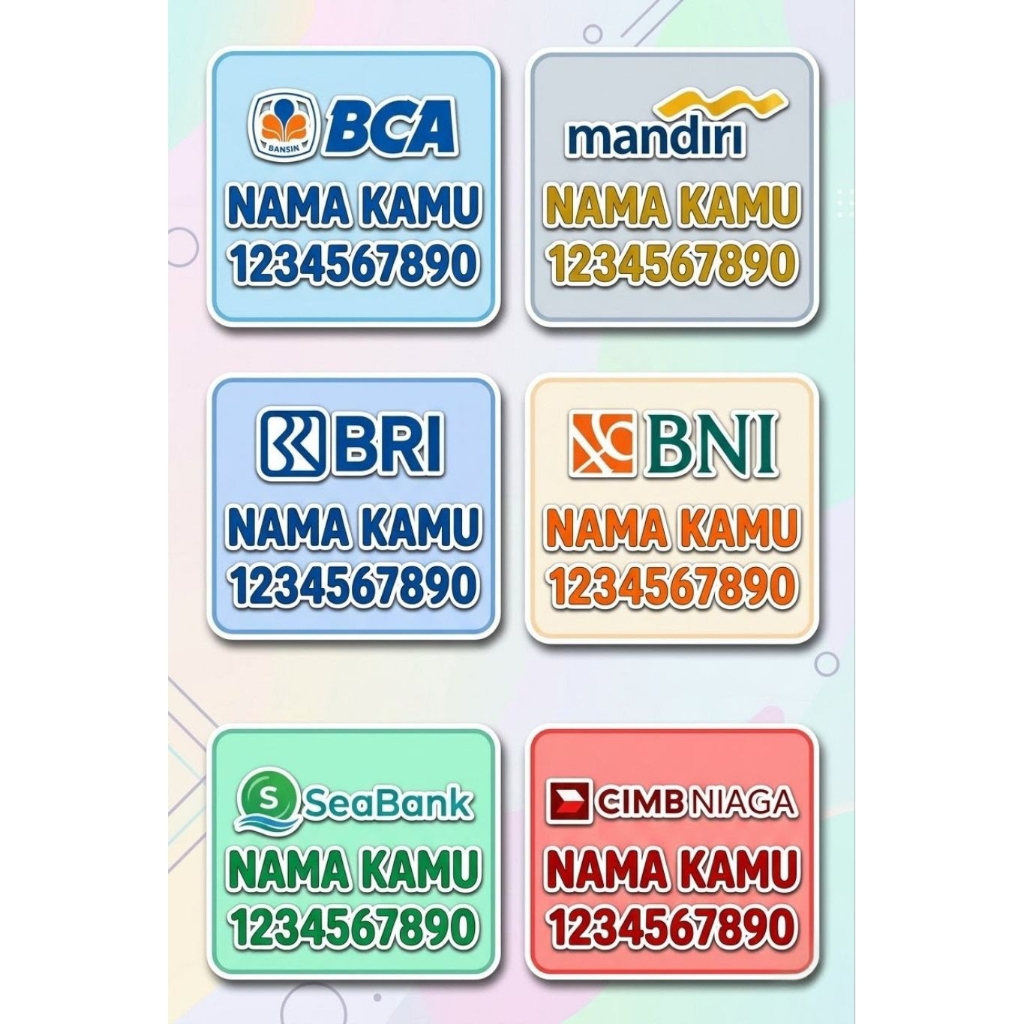 Custom sticker wa rekening bank BCA, Mandiri, BRI, BNI, Seabank, CIMB