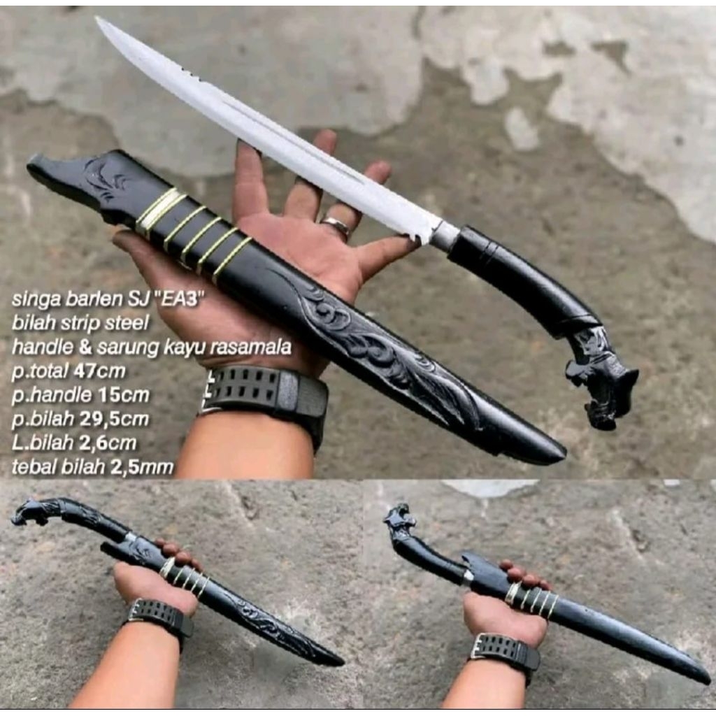 Golok Baja Ukir Macan Hitam Premium Tajam