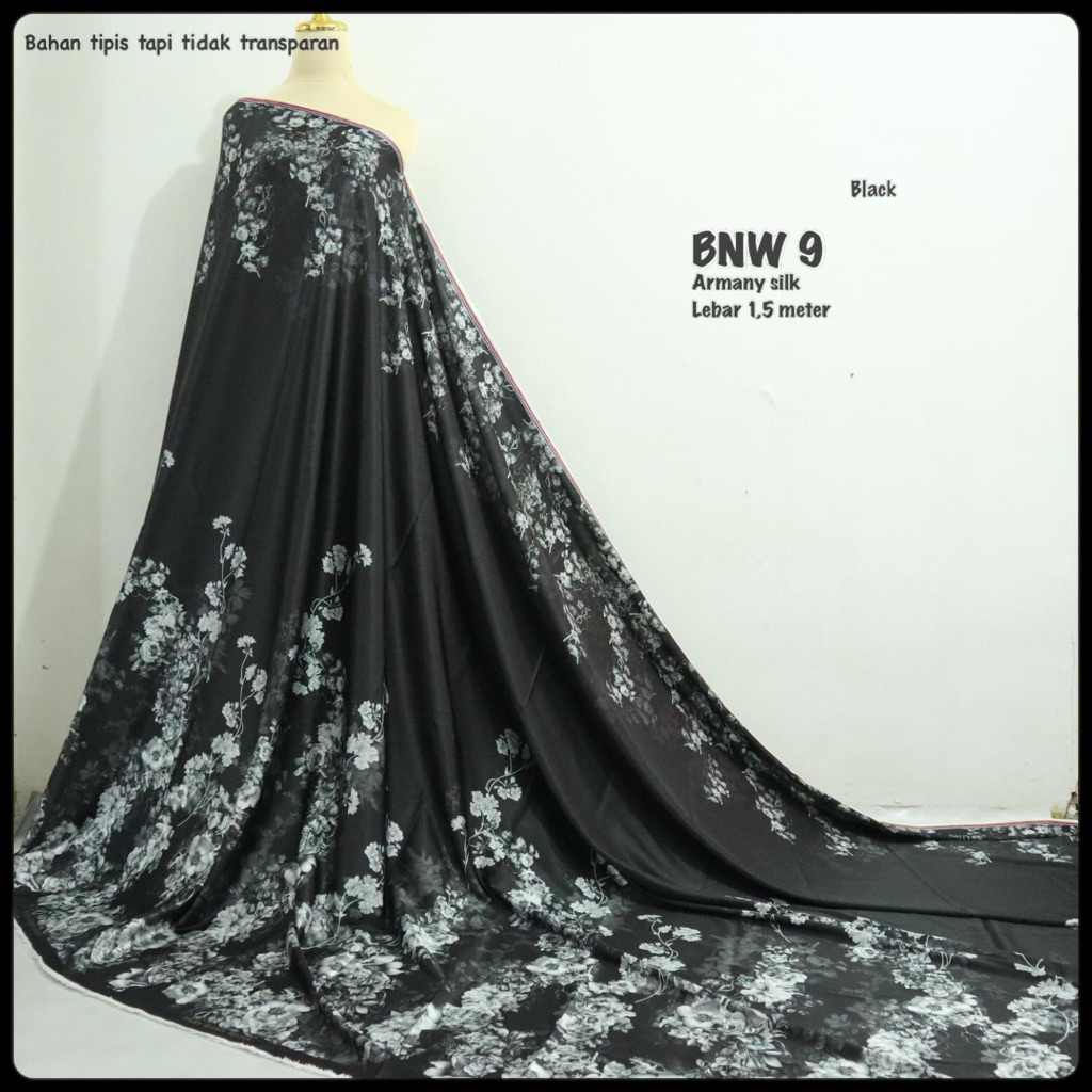 Kain Meteran Armani Silk Khusus Warna Hitam dan Putih//Seragaman Keluarga Mewah//Kain Sutra Lembut d