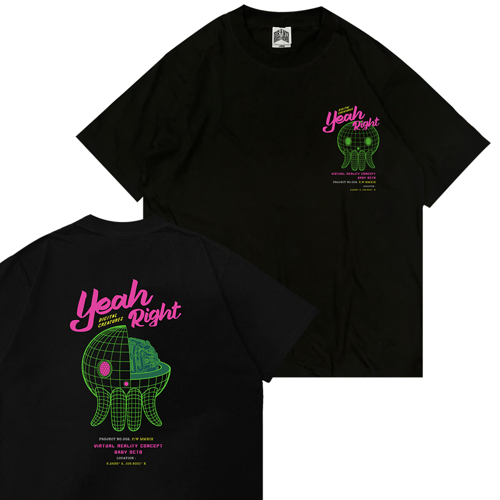 YEAH RIGHT Virtual T shirt Black - Kaos Hitam Cotton Combed 24s Unisex