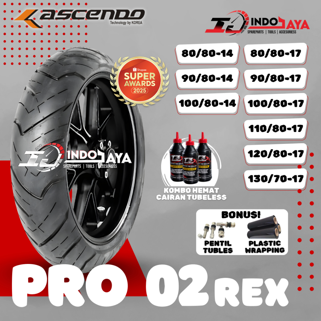 [READY COD] BAN ASCENDO PRO 02 REX TUBELESS RING 14 RING 17 ( 80/80-14 / 90/80-14 / 100/80-14 / 80/8