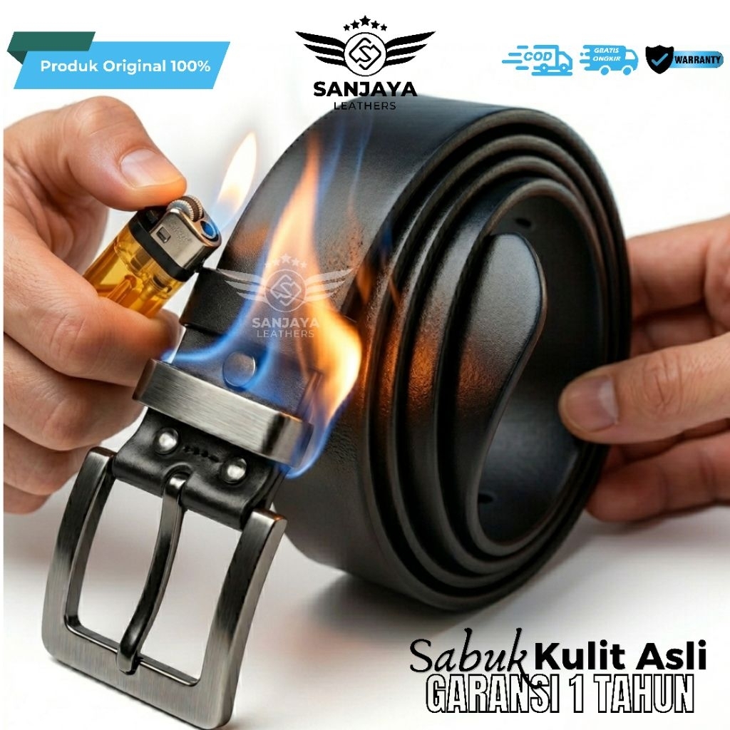 Gesper Sabuk Kulit Pria Kepala Polos Stainless Anti Karat | Sabuk Kulit Sapi Asli Finishing Smooth M