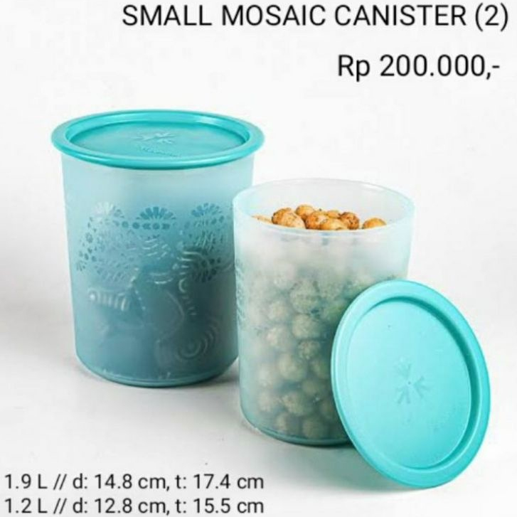 PROMO SALE  TUPPERWARE SMALL MOSAIC CANISTER PUTIH TUTUP HIJAU 2 PCS TOPLES MAKANAN WADAH SNACK WADA