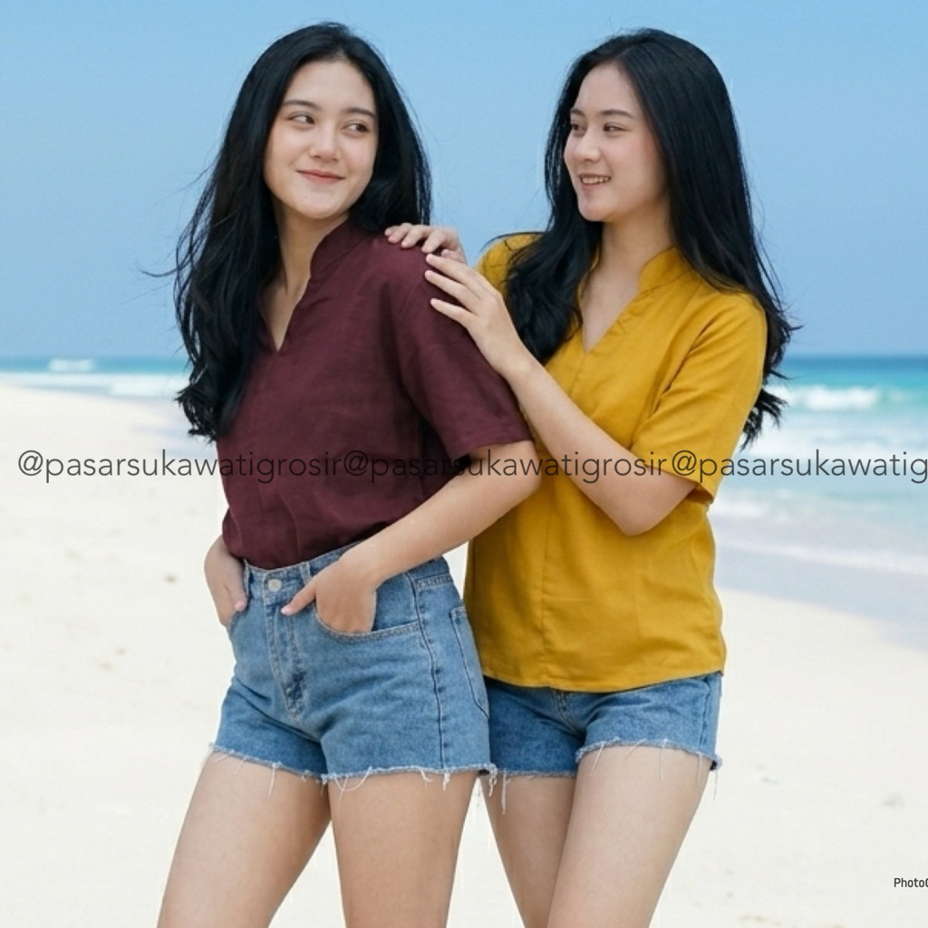 KEMEJA CASUAL SANTAI WANITA RAYON KERAH HALTER | KEMEJA KULIAH KERJA ADEM