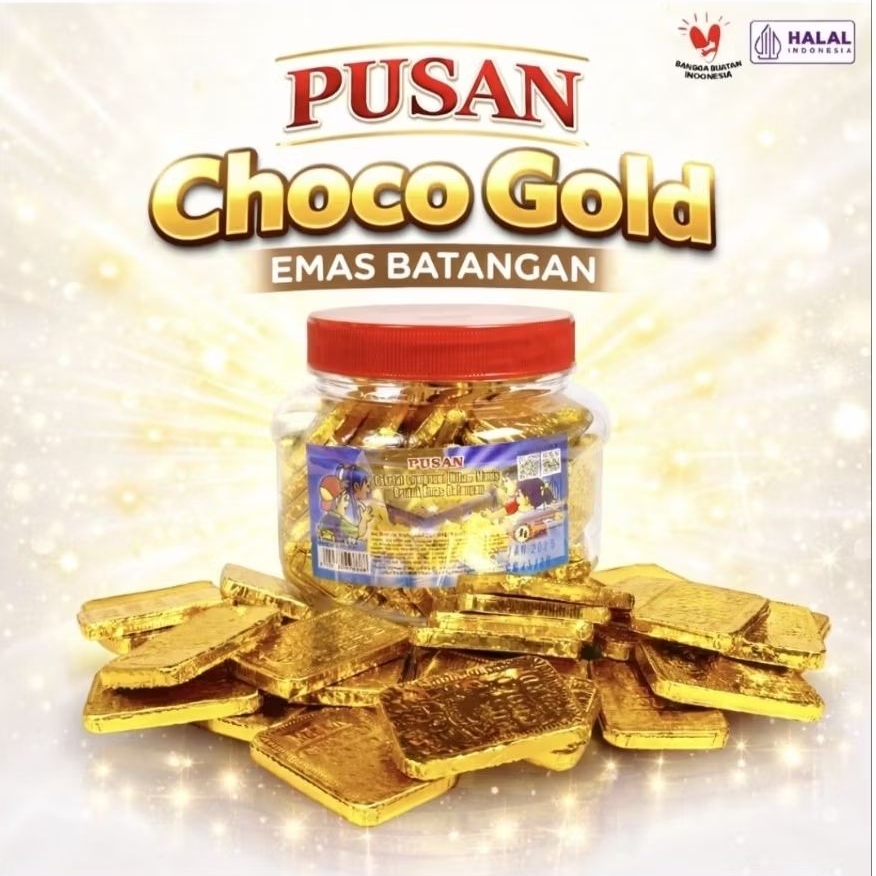 Pusan Cokelat Emas Batangan Coklat Antum Choco Gold Toples Isi 50 PCS