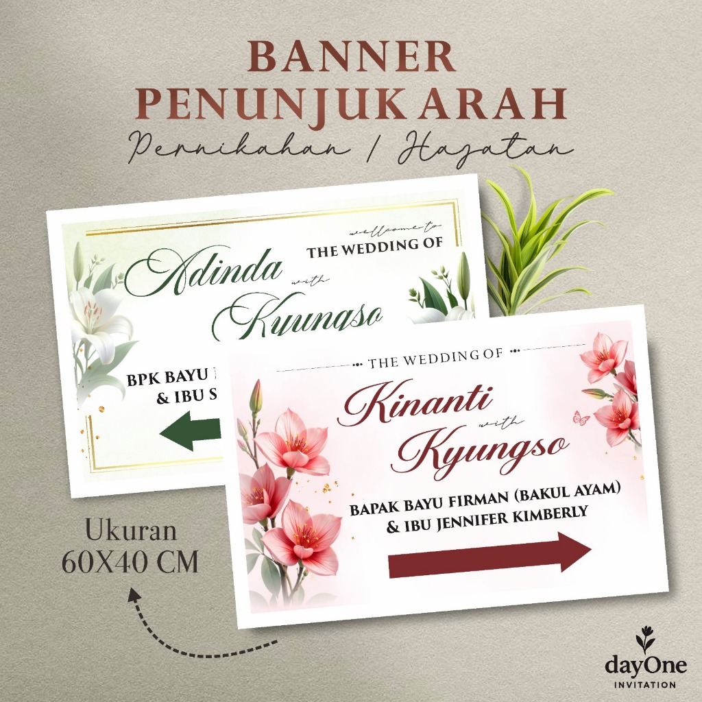 Cetak Banner Penunjuk Arah Pernikahan / Hajatan - Banner Spanduk Custom Tanpa PO Ukuran 60 x 40 Cm