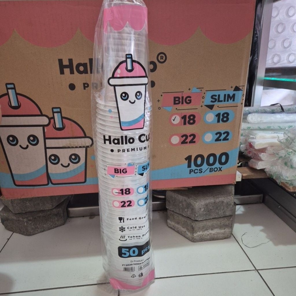 18oz 22OZ CUP DATAR SLIM gelas plastik PP