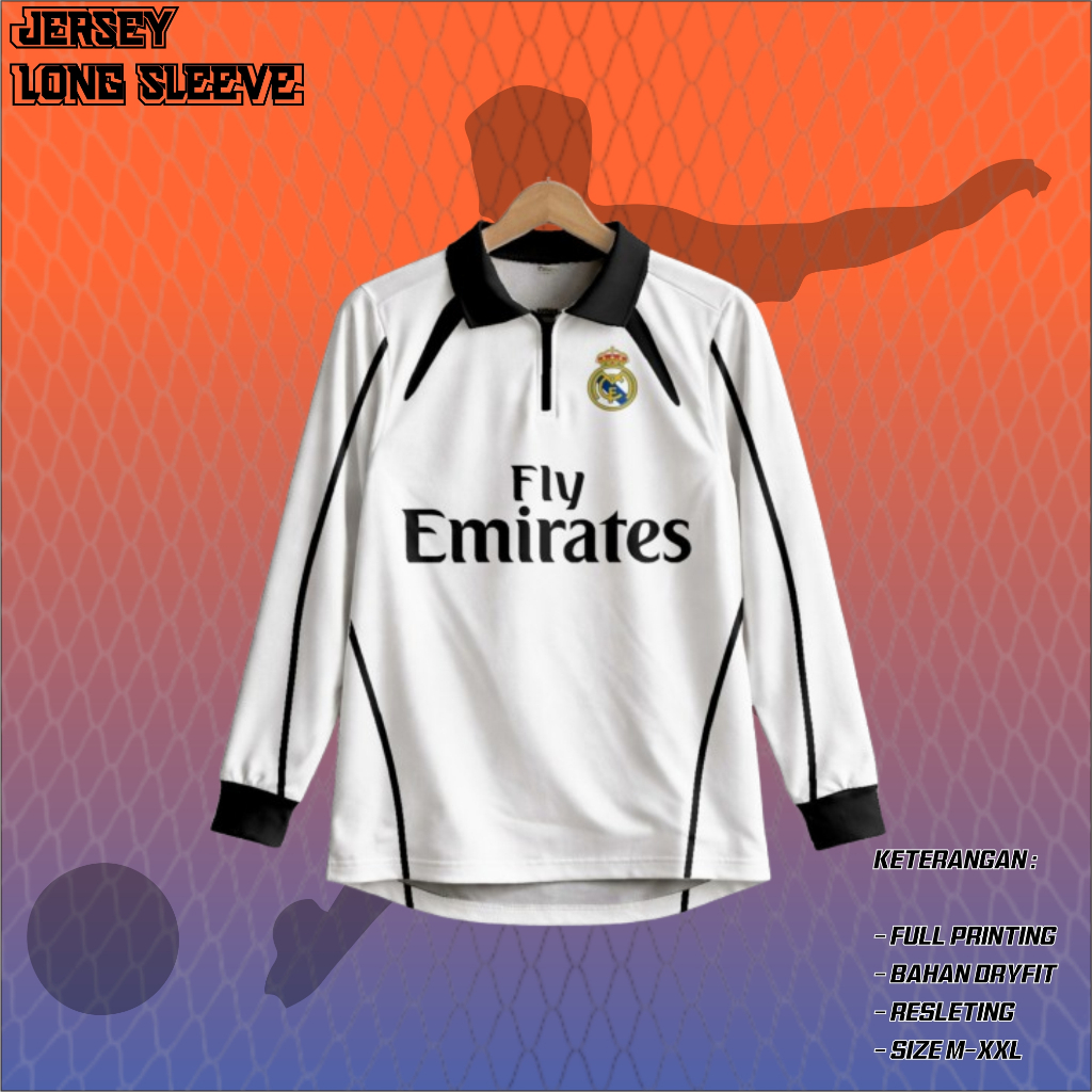 JERSEY RETRO LONG SLEEVE MADRID - JERSEY BOLA FANTASY RELETING UNISEX
