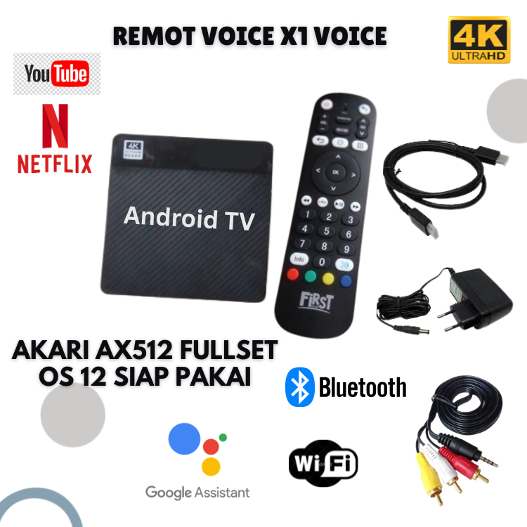 STB ANDROID AKARI AX512 FULLSET VOICE SIAP PAKAI