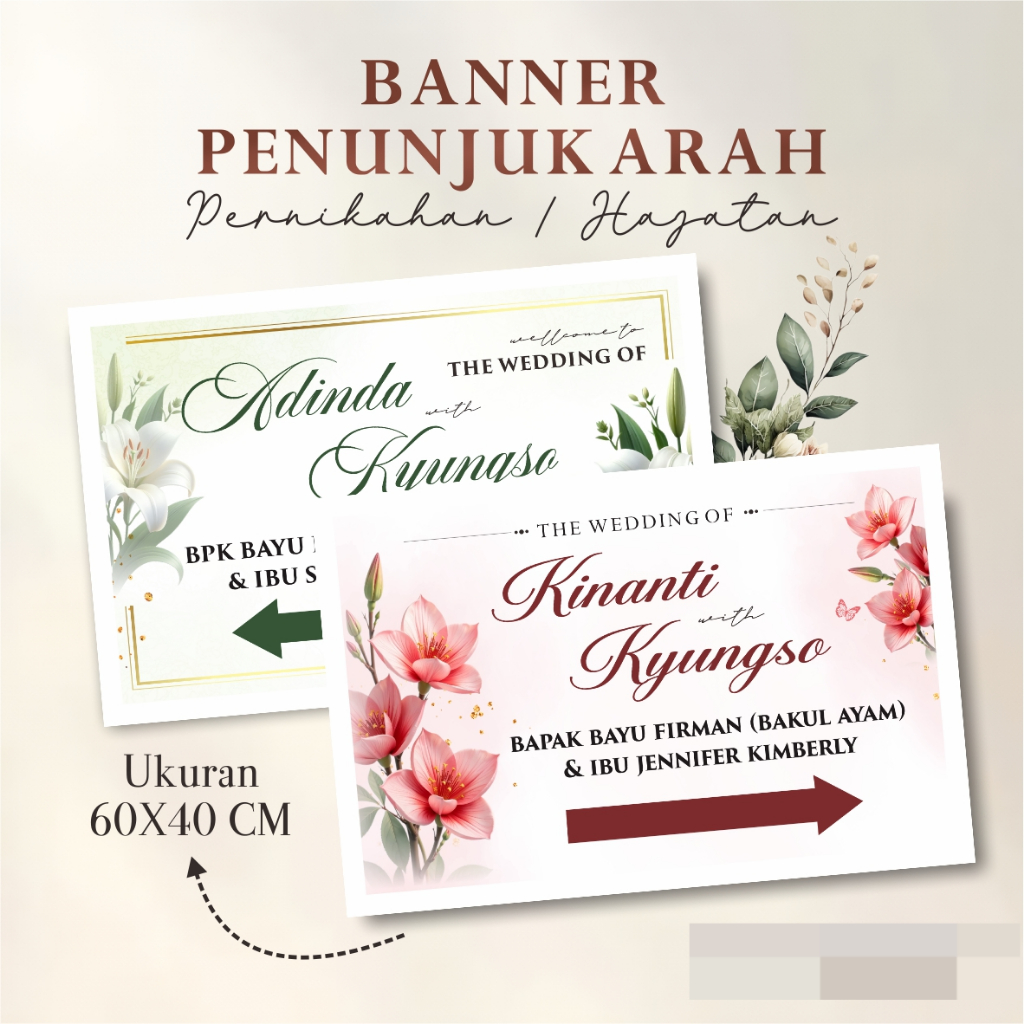 Banner Penunjuk Arah Pernikahan Dan Hajatan - Banner Spanduk Custom Nama  60 x 40 cm Tanpa PO