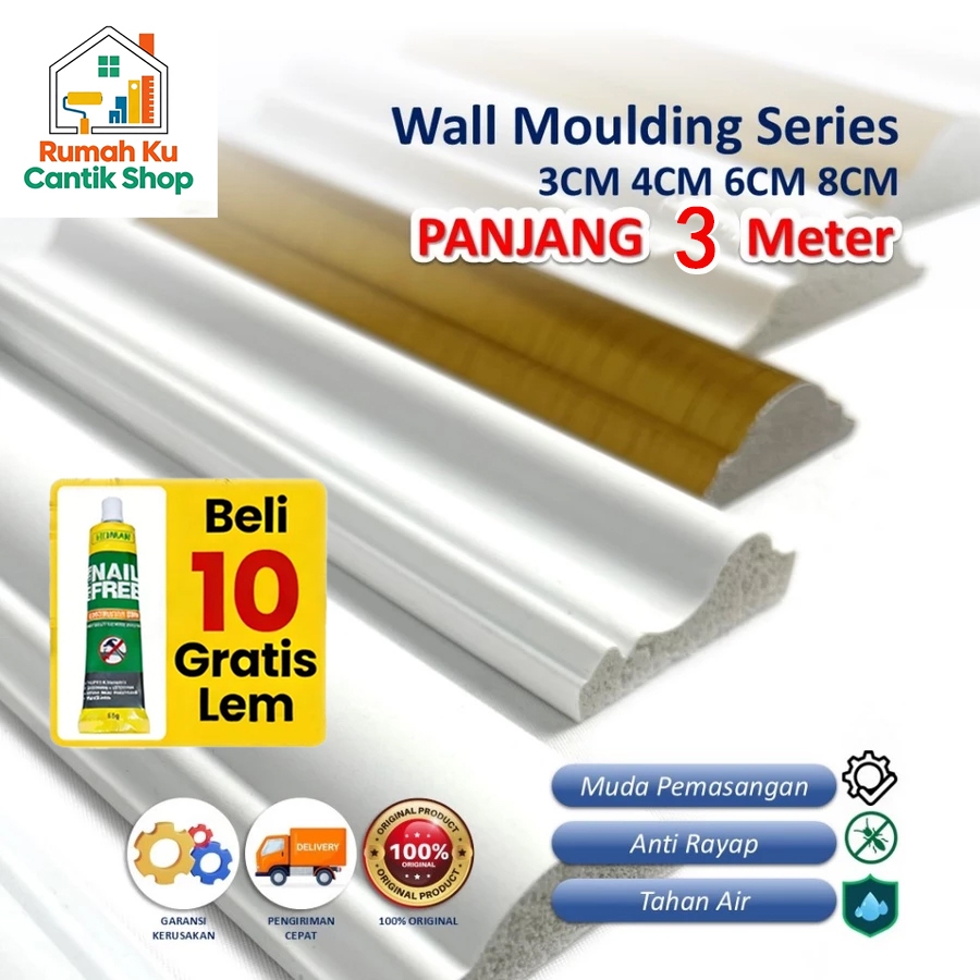 List Plafon PVC Wainscoting List Moulding PVC Anti Rayap Lebar 3/4/6/8cm Dekorasi Molding Dinding