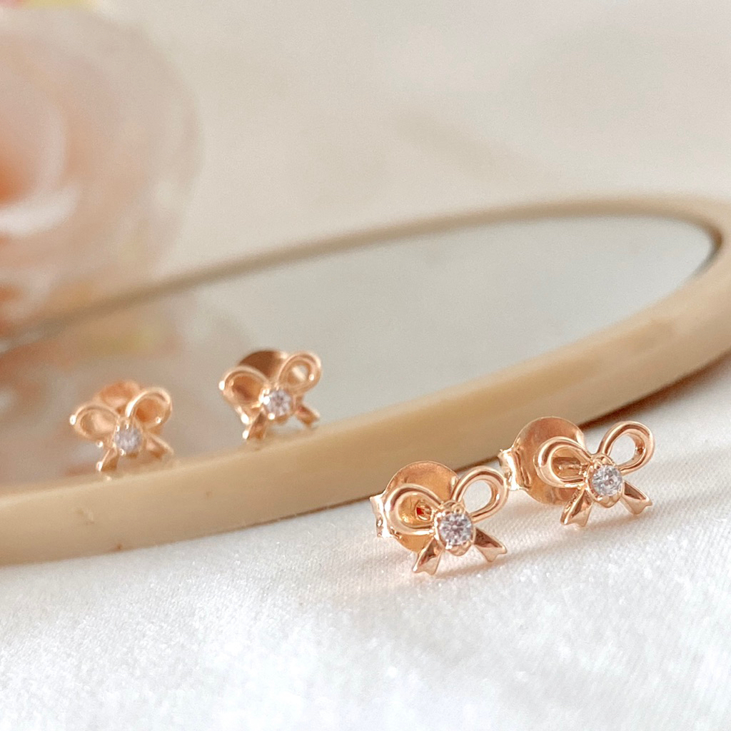 Anting emas 6k  stud ceplik pita mata putih simple