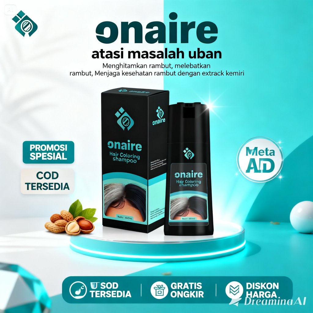 ONAIRE | Shampoo Pewarna rambut Herbal 200ml - Shampoo Semir Rambut Hitam Herbal HALAL