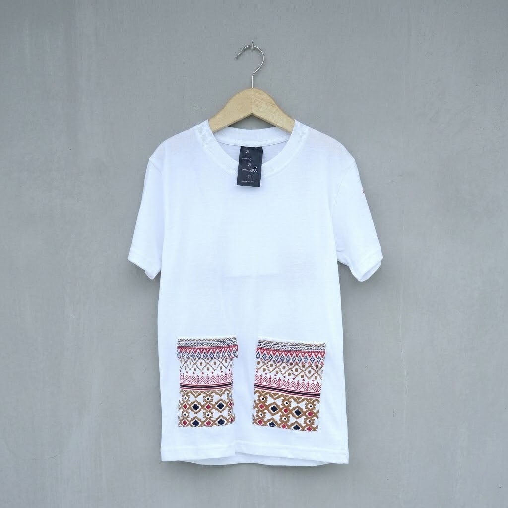 Kaos Setelan Anak Motif Batak 2 Kantong Ulos Batak Merah