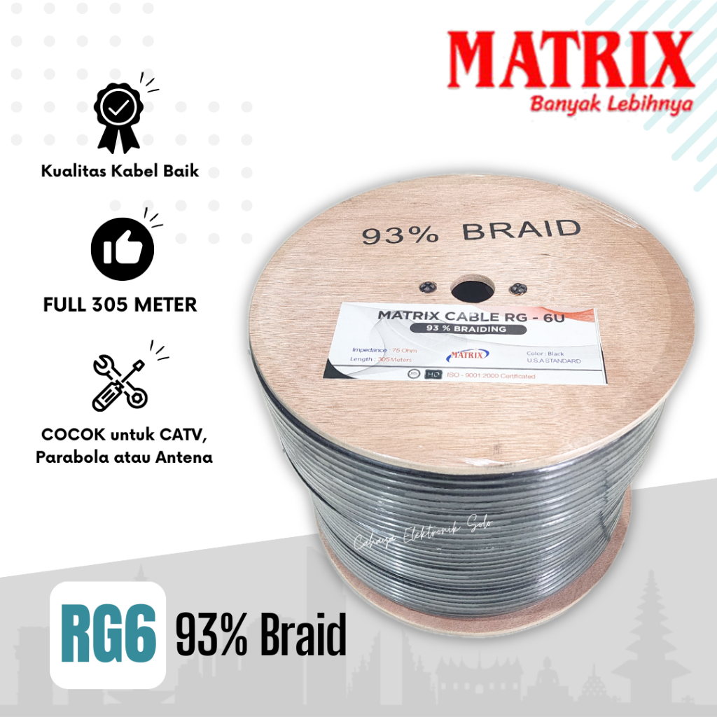 Matrix Kabel RG6 93% Braided Coaxial Jaringan TV Parabola LNB Satelit Receiver Antena