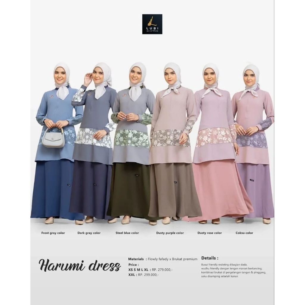 GAMIS - Harumi Dress by Lubi /new/hits/gamis dewasa/remaja/pakaian wanita/branded SALE