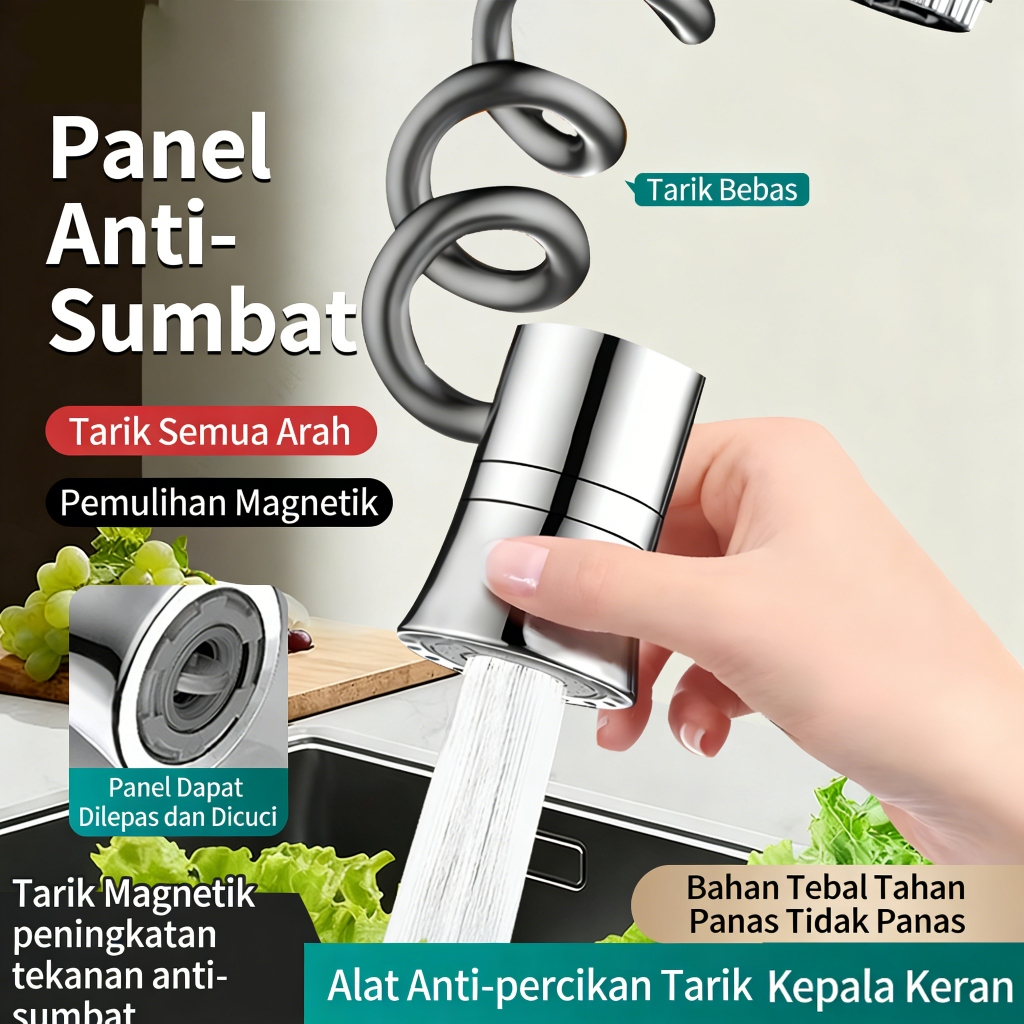 Keran Dapur Tarik 2 Mode Aerator - Kepala Keran Fleksibel 2 Mode Semburan, Perlengkapan Dapur