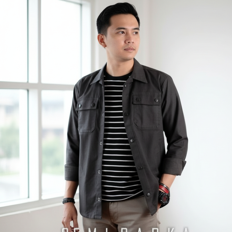 Kemeja Pria Semi Parka Casual Terlaris Lengan Panjang Size S M L XL XXL | Baju Kemeja Cowok Terbaru