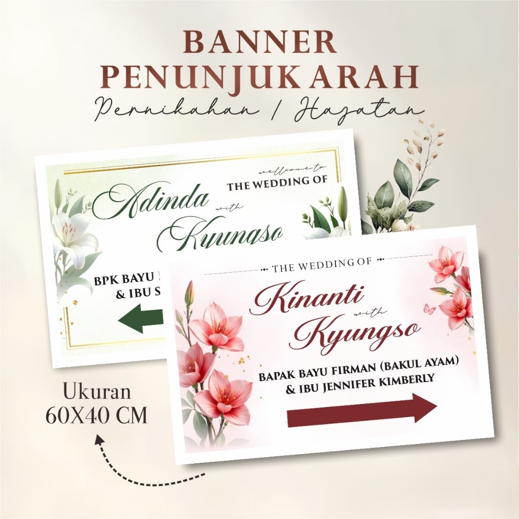 Banner Penunjuk Jalan Pernikahan / Hajatan Custom Ukuran 60 x 40 Cm