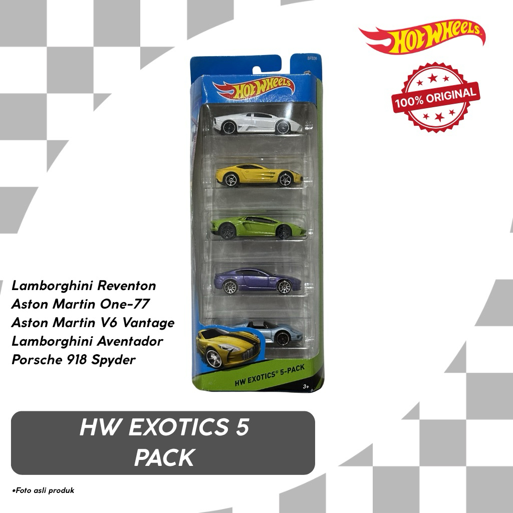 Hotwheels Reguler HW Exotics 5 pack giftpack Lamborghini Aston Martin Porsche
