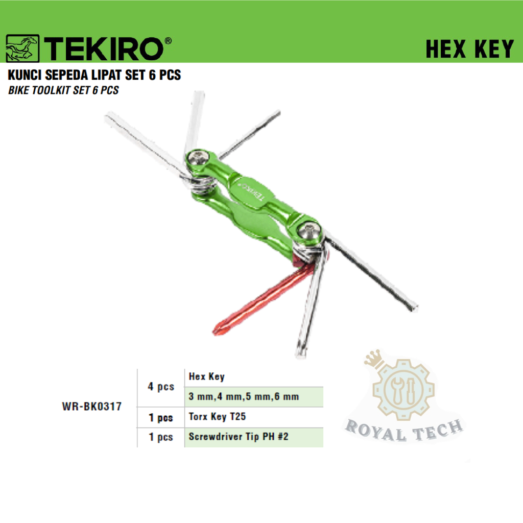 Kunci Sepeda Lipat Tekiro Original Set 6 Pcs Multifungsi Folding Allen Key Tool Kit (WR-BK0317)