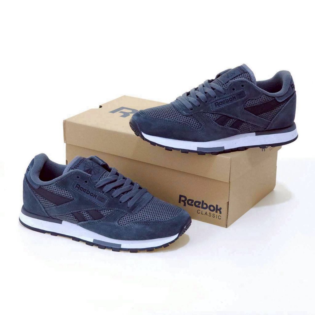 Sepatu Pria Reebok Classic Leather Utility Dark Grey White