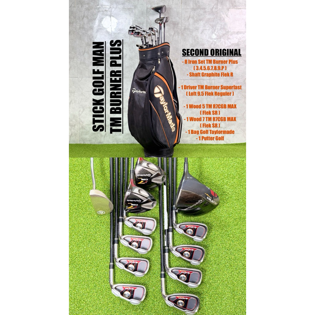 paket Set Stick Golf Man Taylormade Burner Plus Bekas Original Fullset Bag Golf