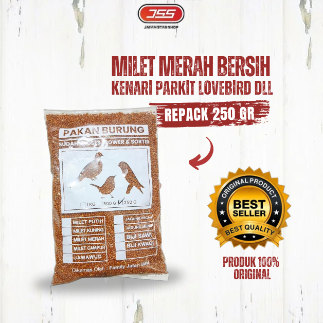 Milet Merah BERSIH 250 gr - KEMASAN PREMIUM Millet Merah Pakan Burung Lovebird Kenari Nuri Parkit