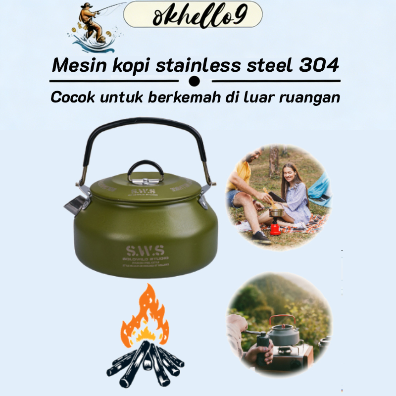0.8L Portable Hiking Kettle 304 Stainless Steel Ultralight Coffee Kettle Anti-Slip Lightweight Coffe