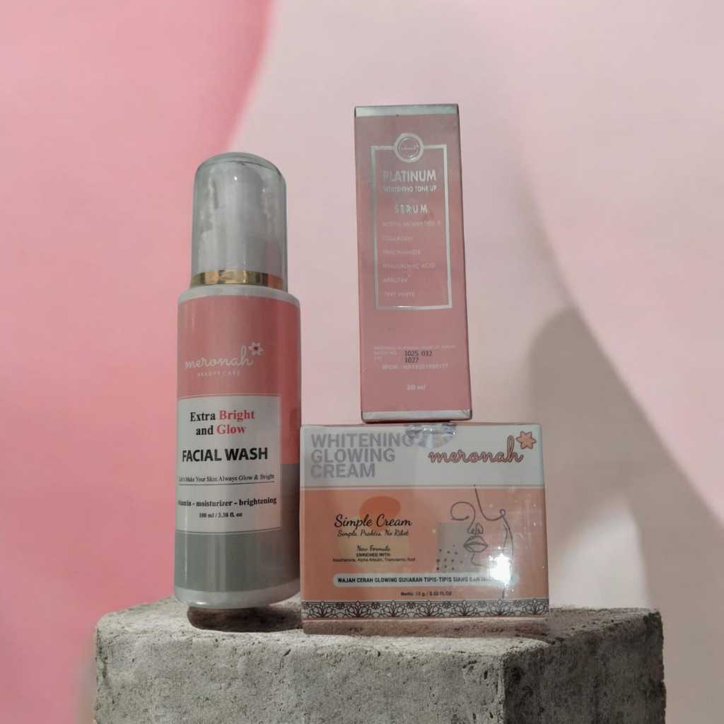 Meronah Paket | whitening glowing cream 2 in 1 | Platinum serum 20ml | Face Cleanser Collagen