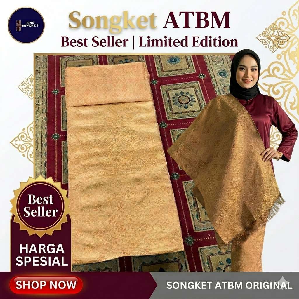 Tino Songket Lepus Benang Silver Khas Palembang - Bahan Kebaya Pengantin & Kondangan - Kain Songket 