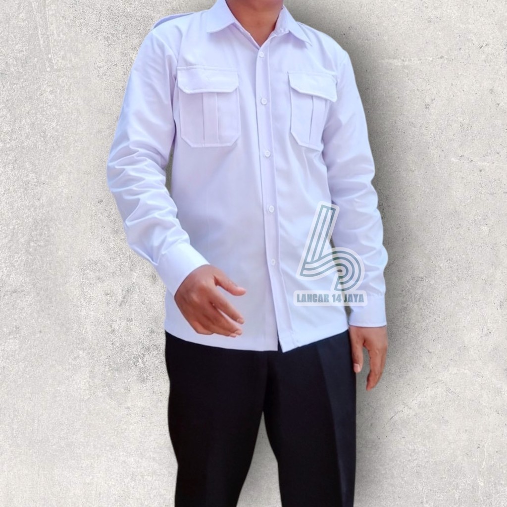 PROMO BOSS Kemeja Polos Pria Lengan Panjang Putih