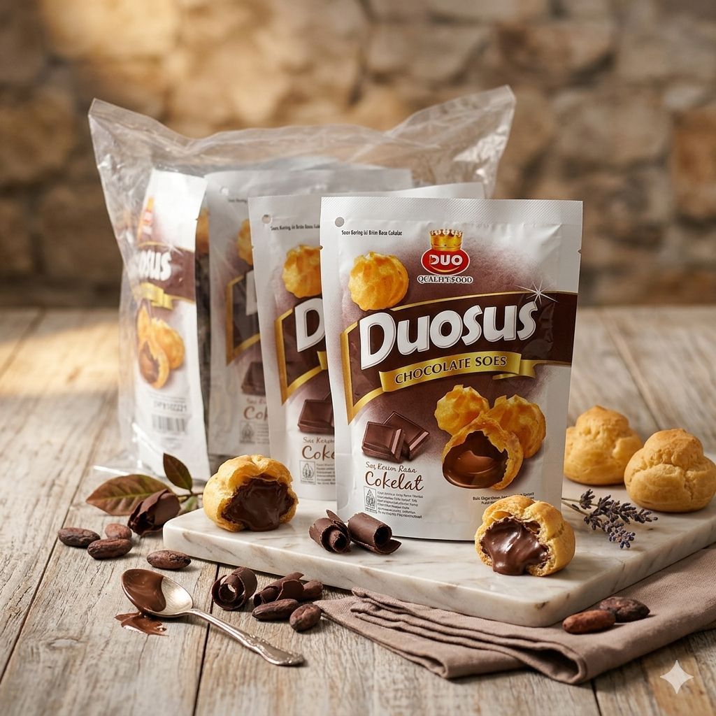 Duosus 1 Pack Isi 10pcs @25g Chocolate Soes Kering Isi Krim Rasa Cokelat Makanan Camilan Snack Sarap