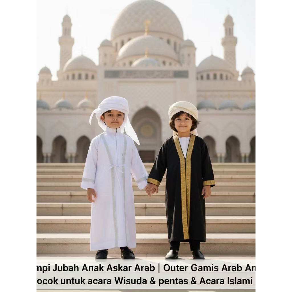 Jubah Arab/Sorban putih dan Merah/Jubah aqiqah/jubah bayi aqiqah/gamis bayi aqiqah/koko bayi/putih b
