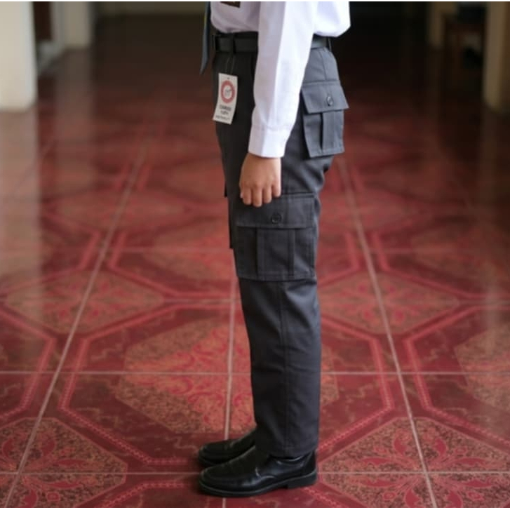 Celana Panjang Hitam Tactical PDL Cargo Pria Bahan Drill Tebal - Gamblok Rapilo Seragam Sekolah Kerj